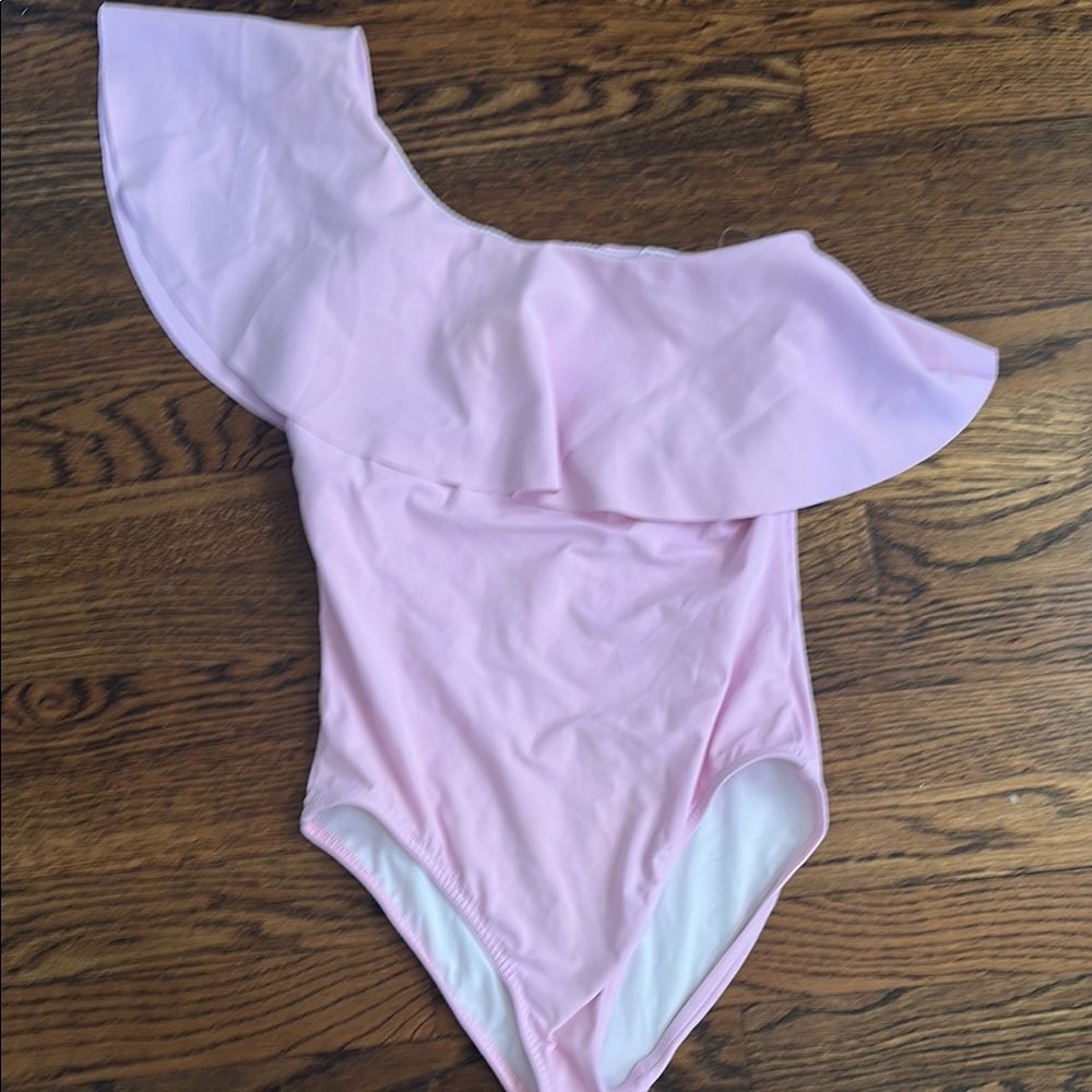 Pink Asymmetrical Ruffle One Piece Swimsuit